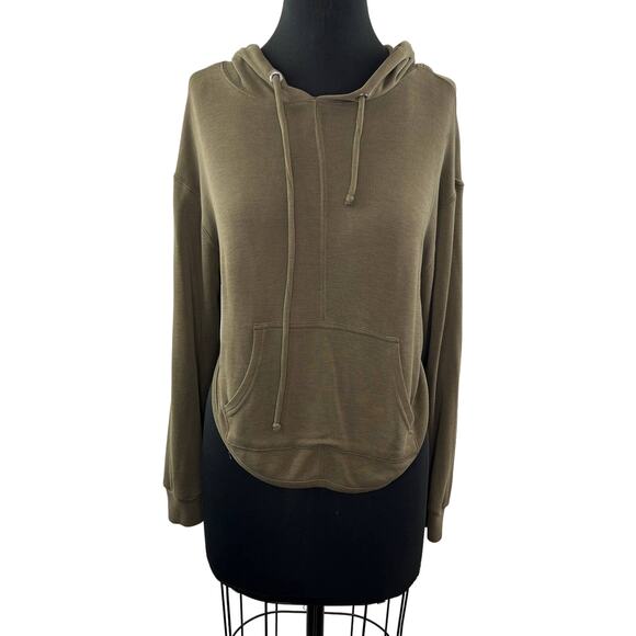 FREE PEOPLE Movement Back Into It Olive Green Long Sleeve Rounded Hoodie Sz XS - Picture 3 of 9